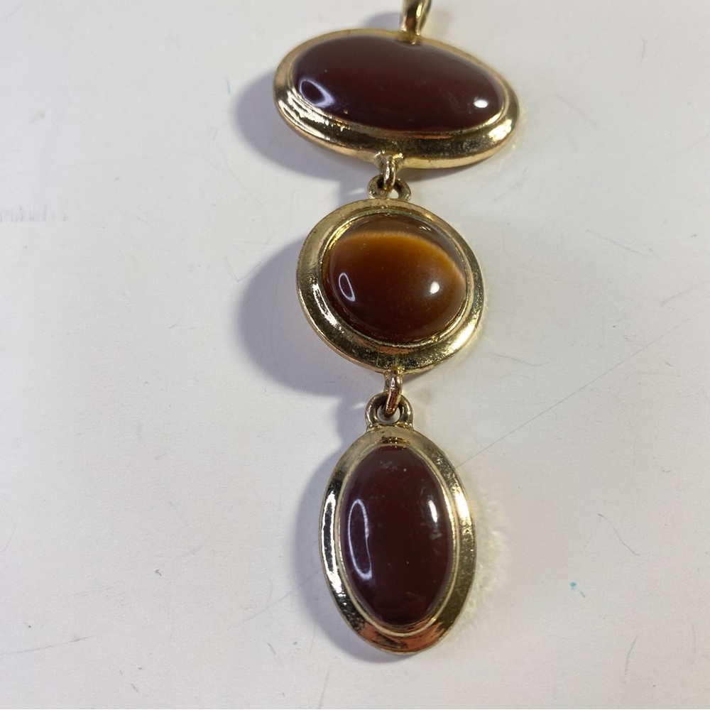 Vintage 80s/90s glass cabochon pendant gold tone drop cat’s eye - Picture 2 of 6
